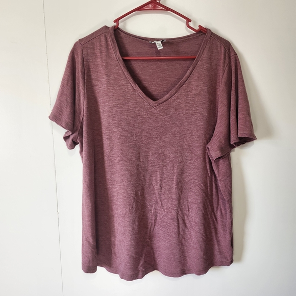 Jessica Simpson Tops - Jessica Simpson Womens Flutter Sleeve V Neck Tee Mauve Rum Raisin XXL Soft Relax